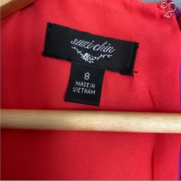 🌷Suzi Chin Coral Colorblock Faux Wrap Tie Dress 8 - Picture 3 of 4